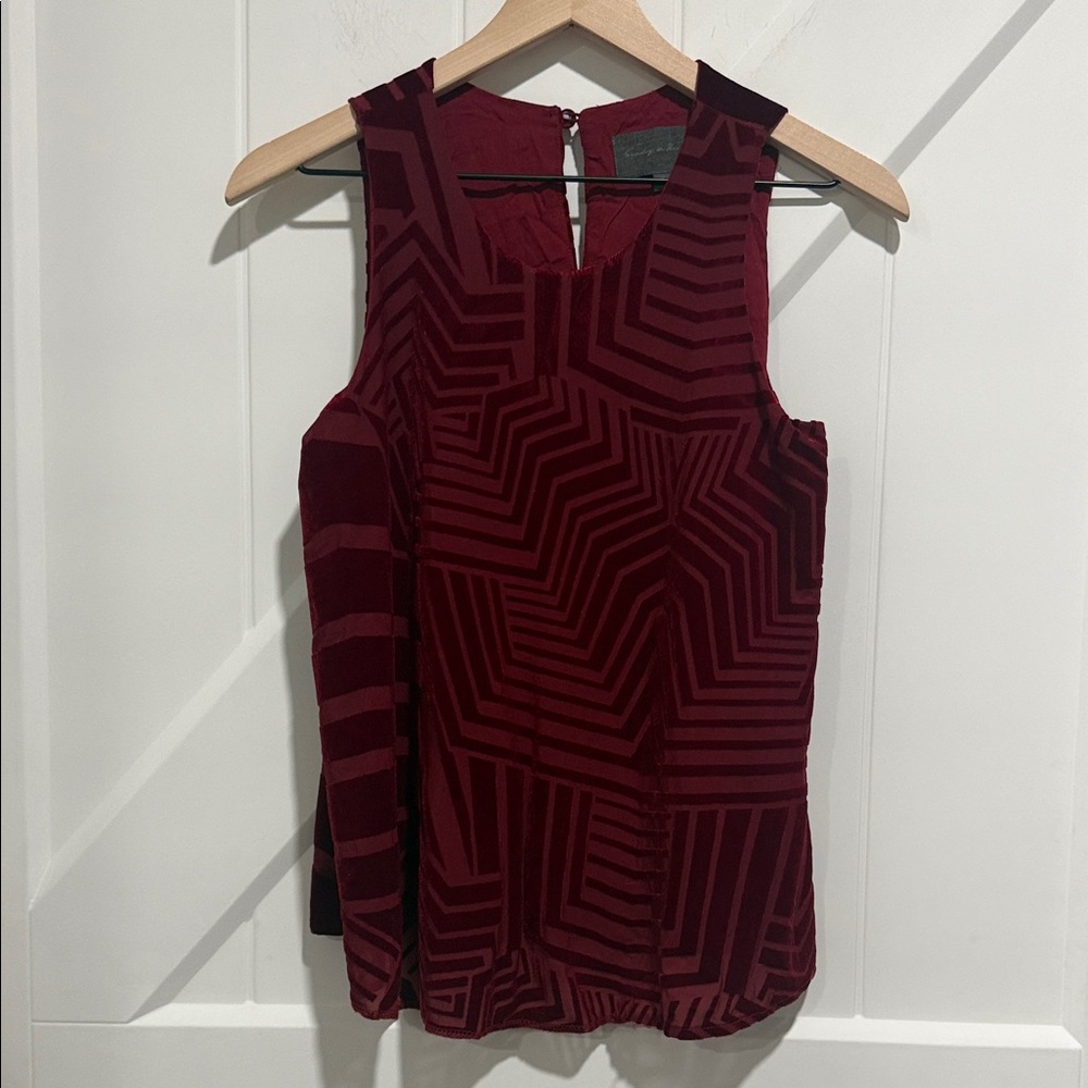 Sunday in Brooklyn by Anthropology Burgundy Geometric Sleeveless Blouse